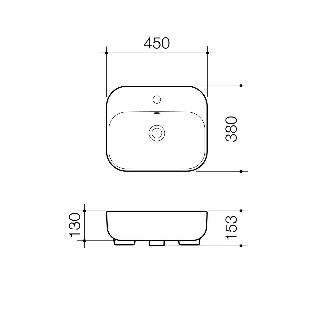 Luna Semi Recessed Tap Hole Basin 450x380mm - Image 2