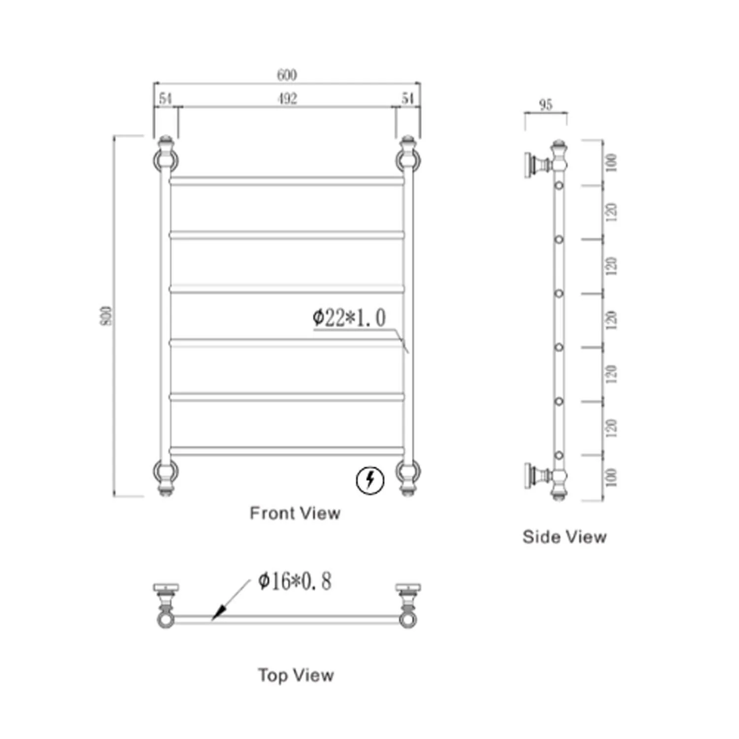 Medoc 6 Bar Heated Towel Rack 600x800mm - Image 5