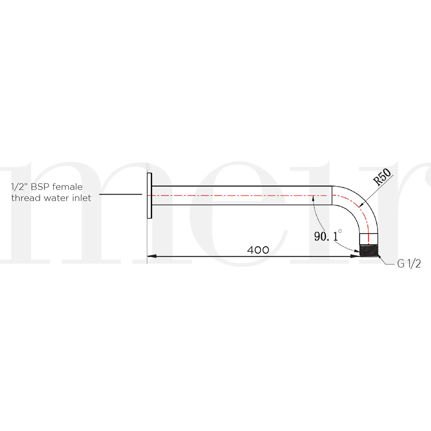 Meir Curved Horizontal Shower Arm 400mm - Image 8