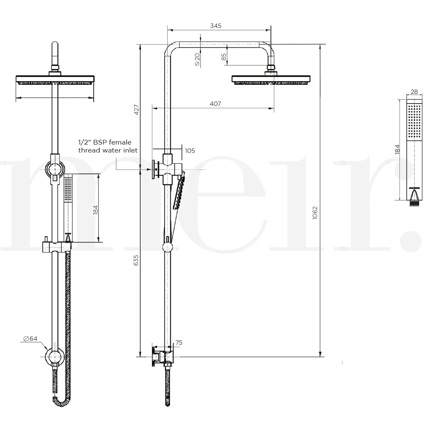 Meir Dual Combination Shower Rail Slim Handset - Image 8