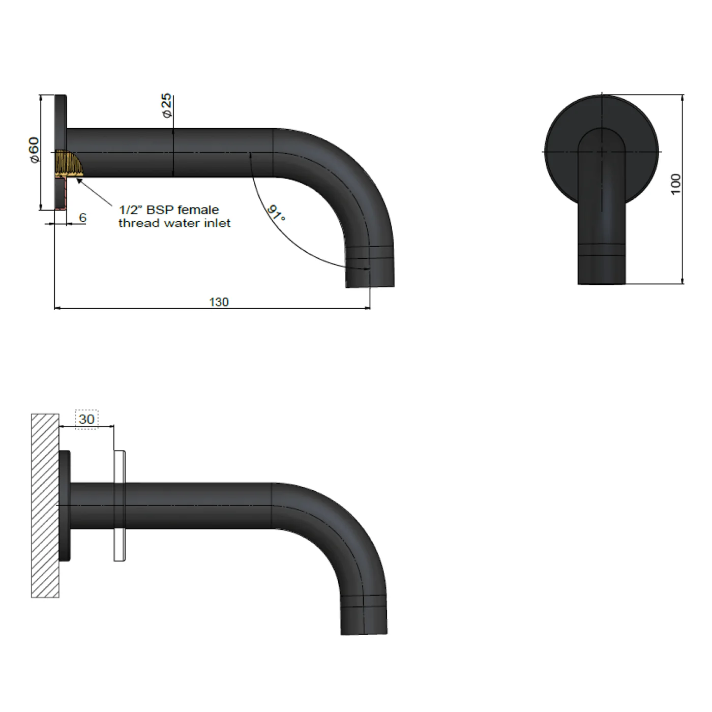 Meir Mini Curved Wall Spout 130mm - Image 8