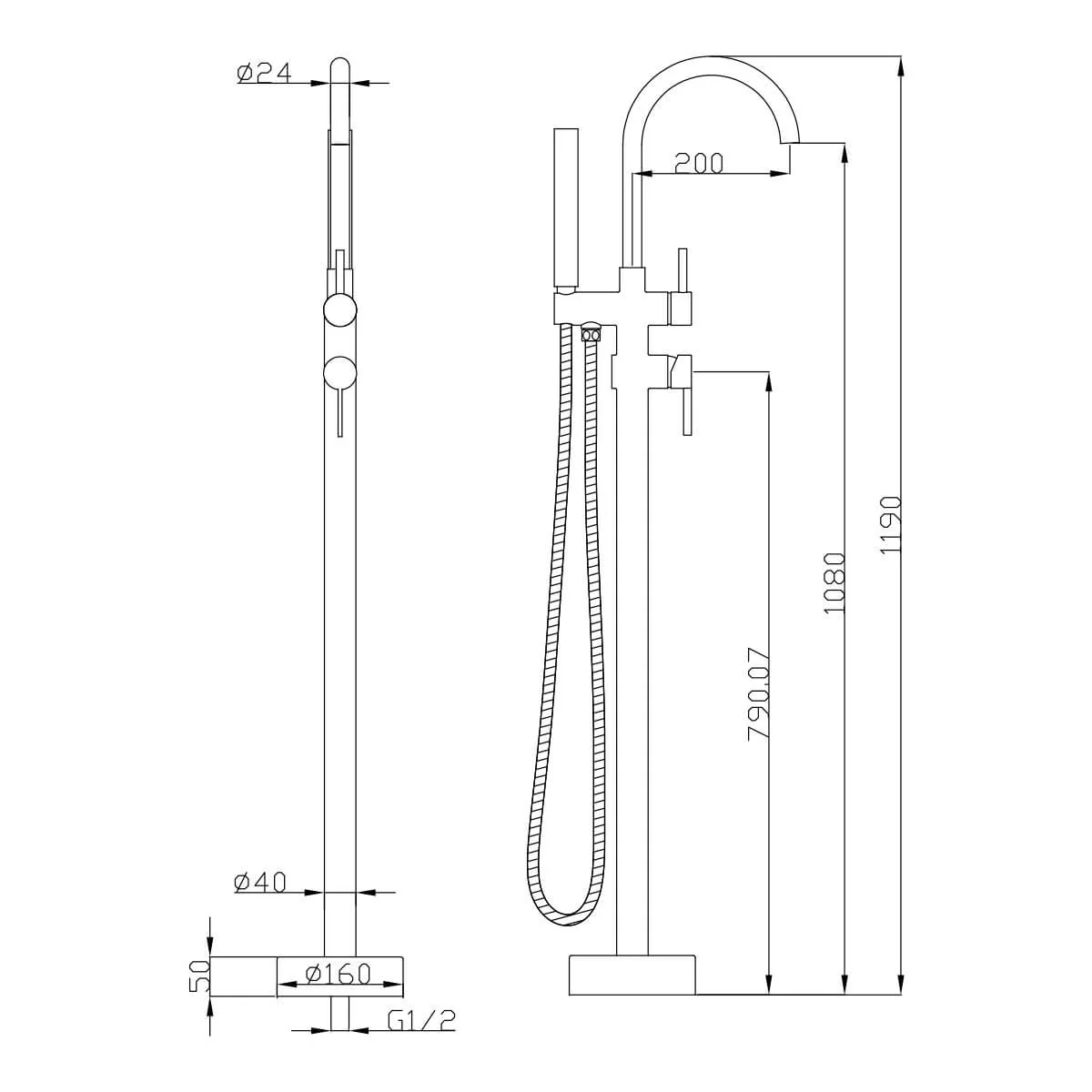 Leah Freestanding Bath Filler Spout with Handset - Image 6