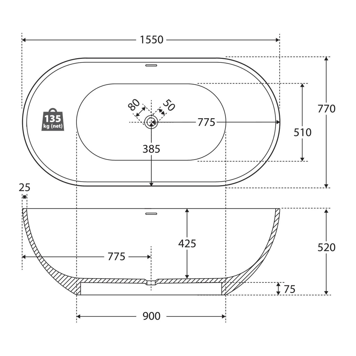 Nero Freestanding Cast Stone Bathtub - Image 4