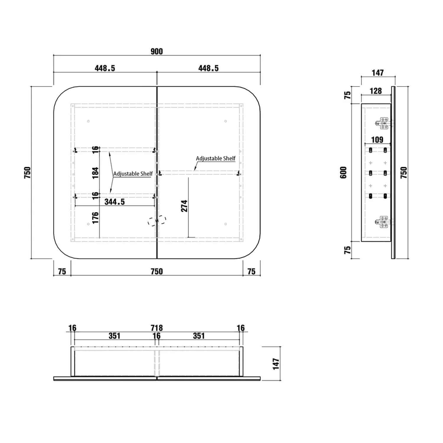 Newport Rectangular Mirror Cabinet - Image 4