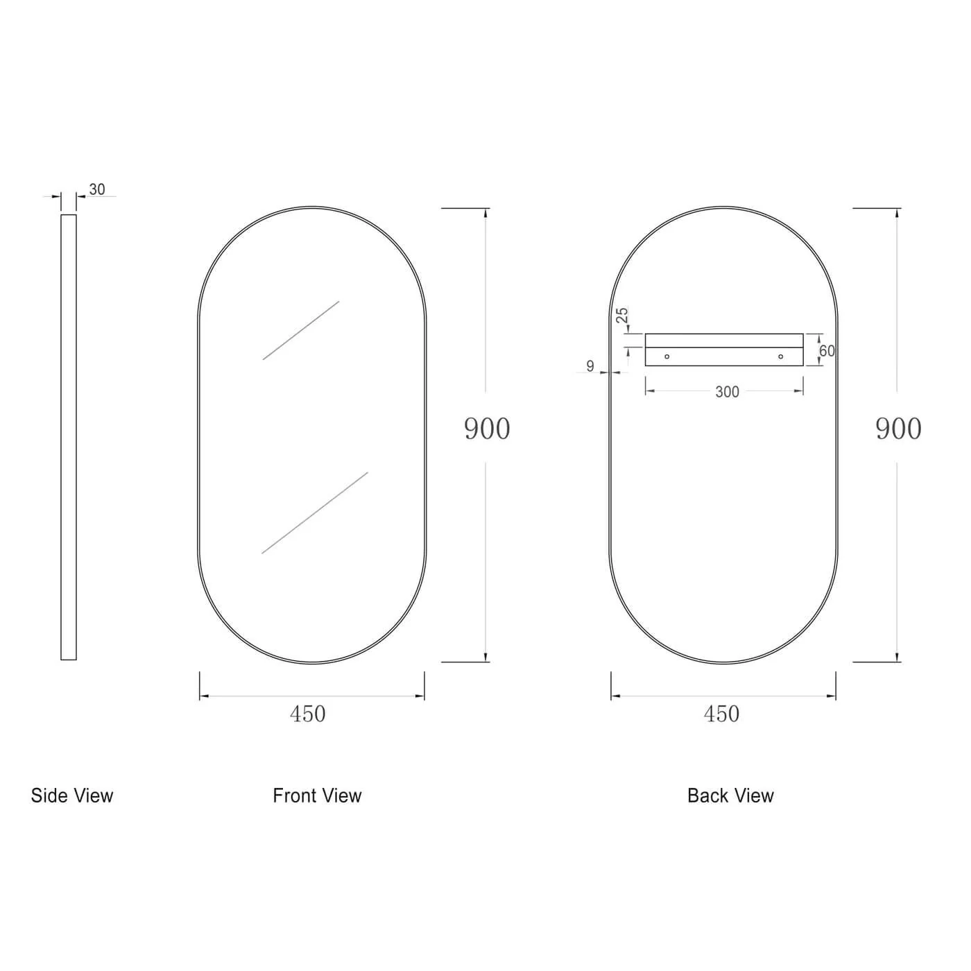 Noosa Oval Metal Frame Pill Mirror 900x450mm - Image 4