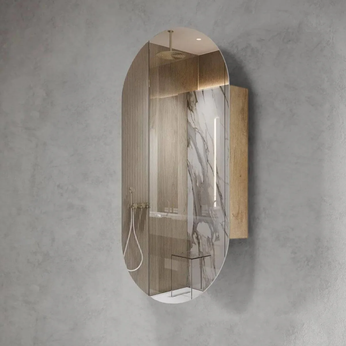 Noosa Pill Oval Mirror Shaving Cabinet 900x450mm - Image 3