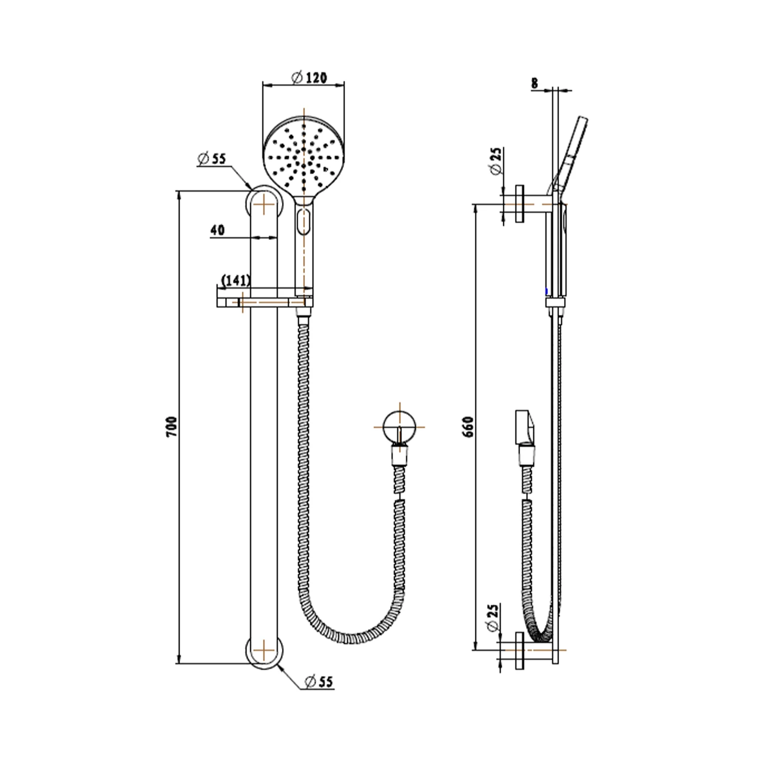 Nova Brass Sliding Shower Rail - Image 8