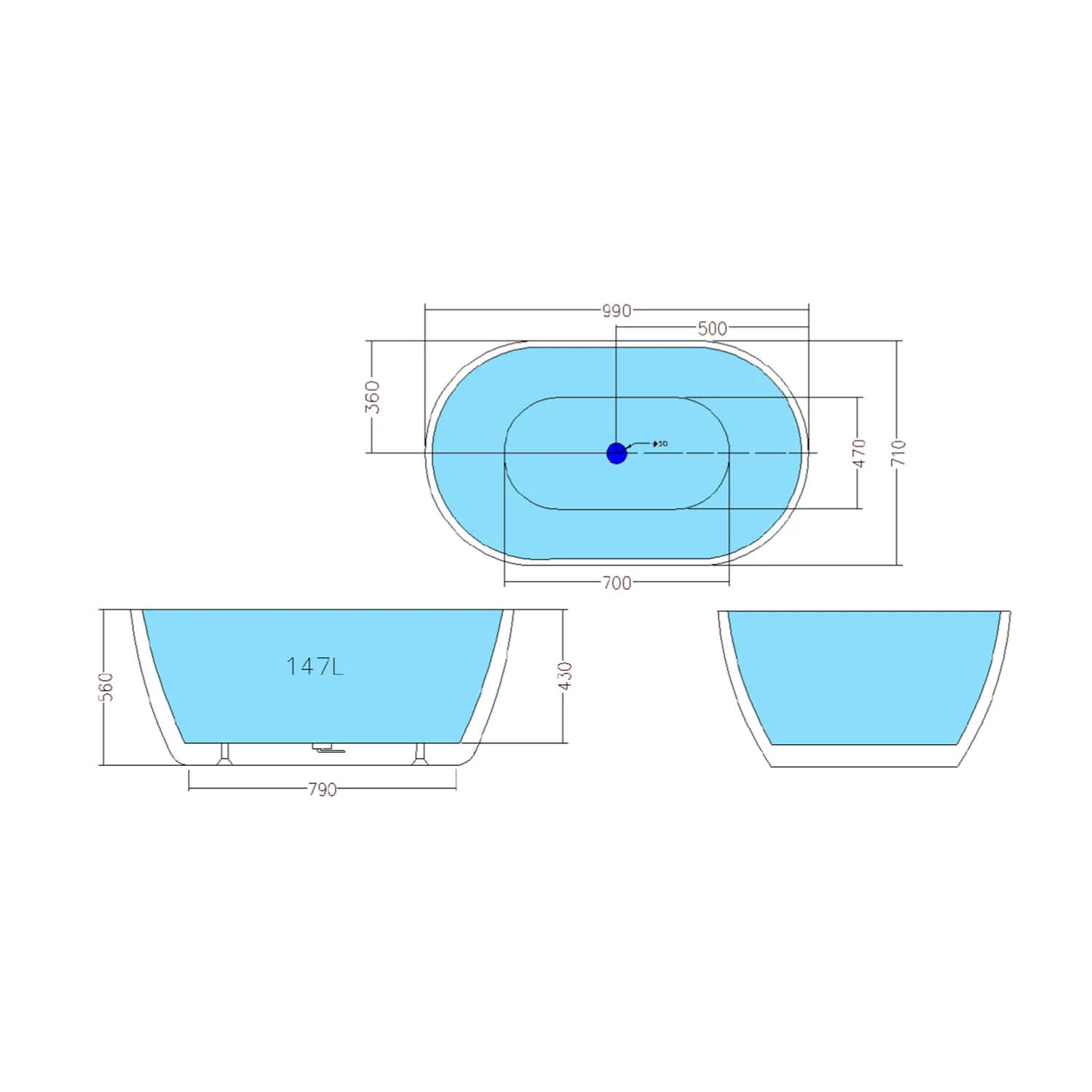 Olivia Oval Shape Freestanding Bathtub - Image 3
