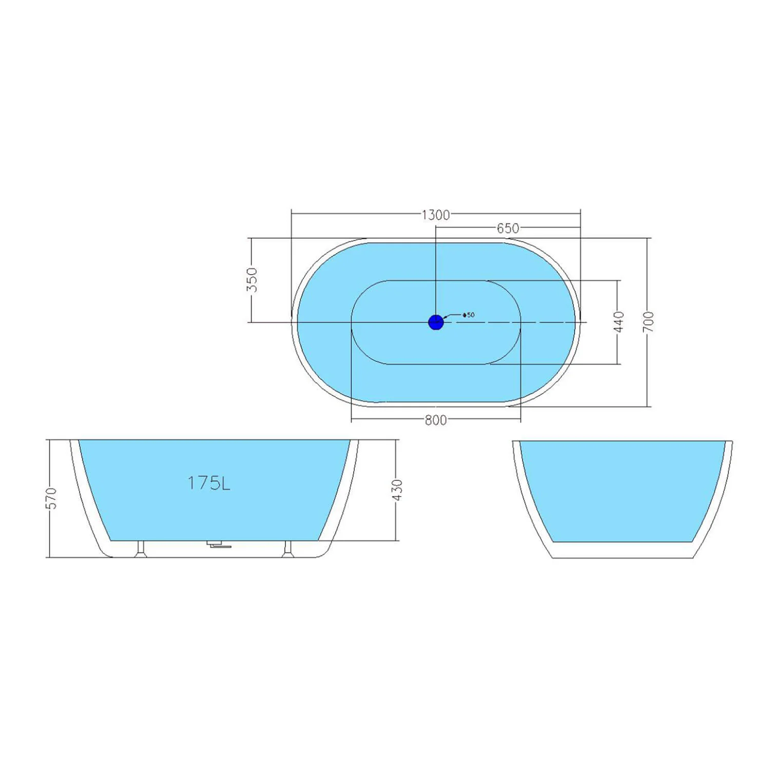 Olivia Oval Shape Freestanding Bathtub - Image 4
