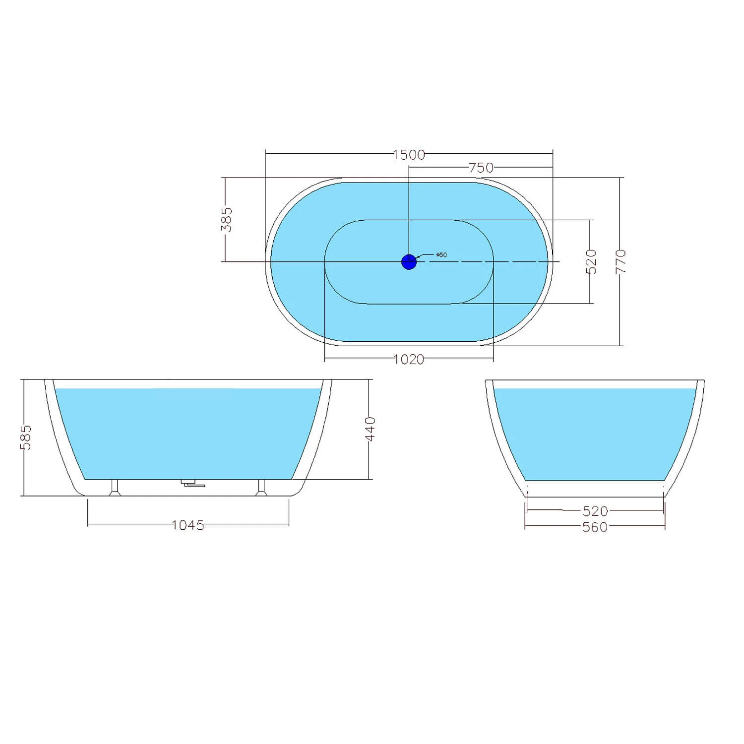 Olivia Oval Shape Freestanding Bathtub - Image 6