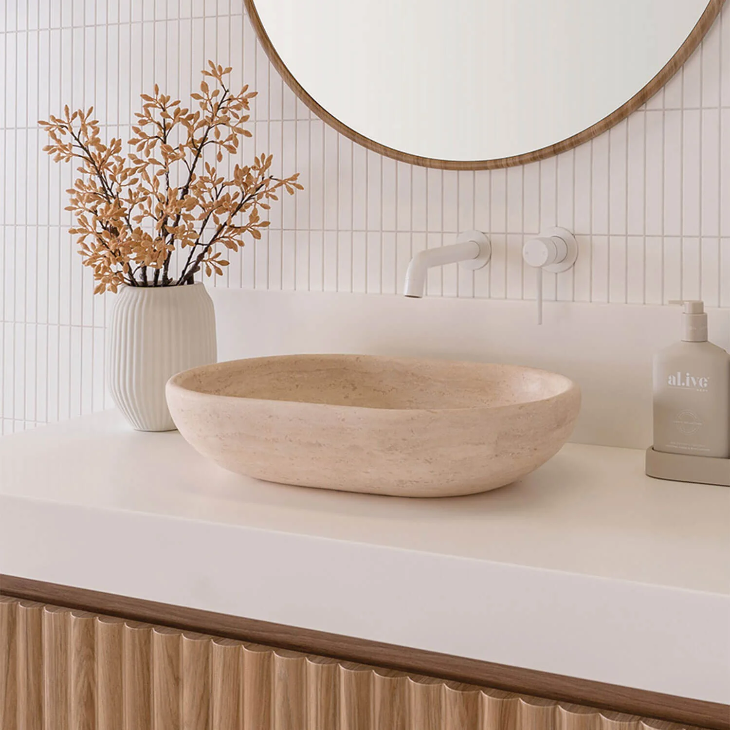 Ollie Natural Stone Above Counter Basin 500x340mm - Image 5
