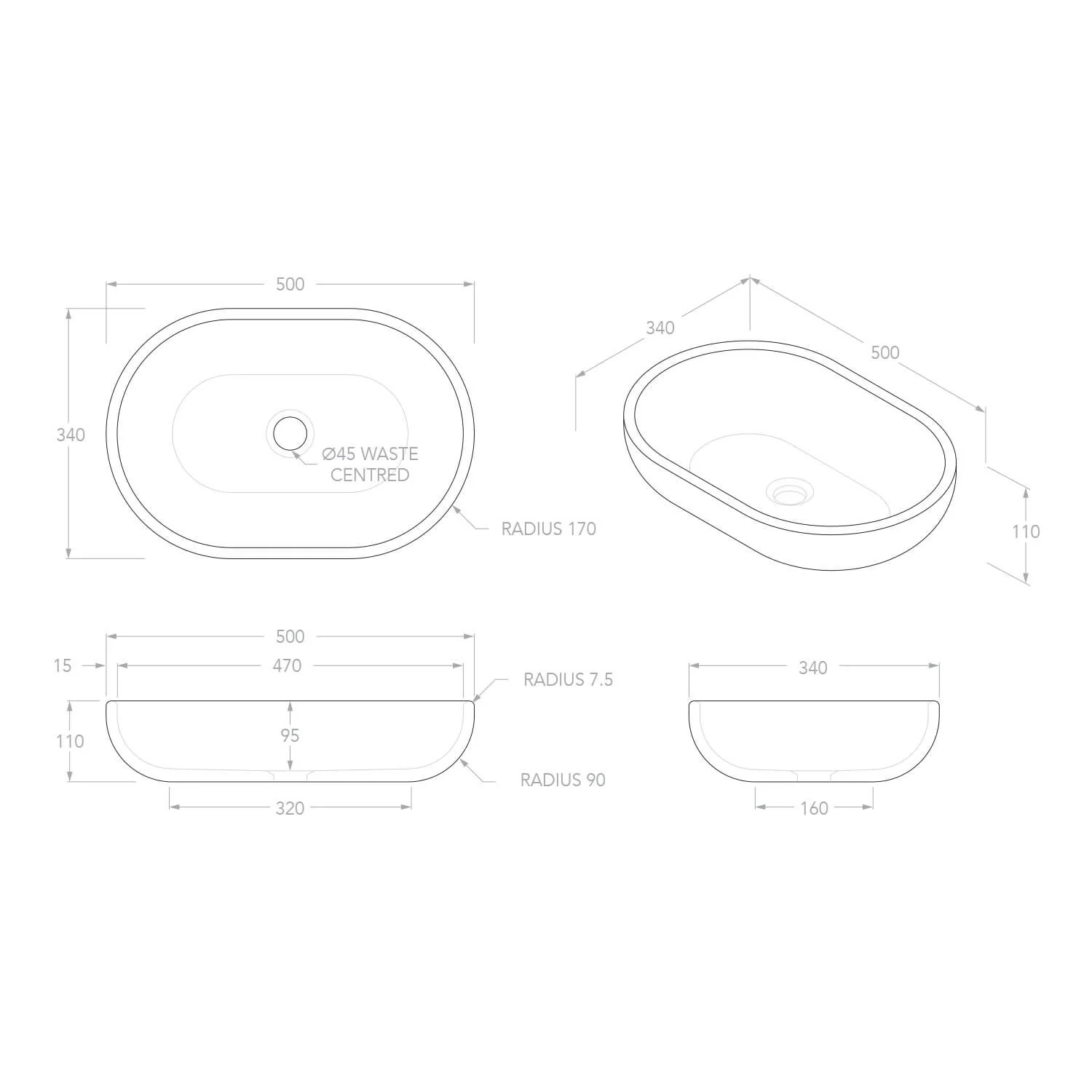 Ollie Natural Stone Above Counter Basin 500x340mm - Image 6