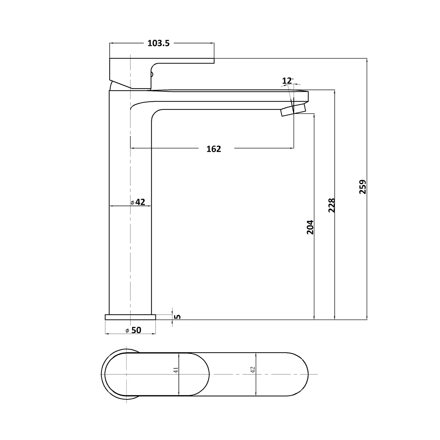 Oval Handle Round Tall Basin Mixer - Image 4