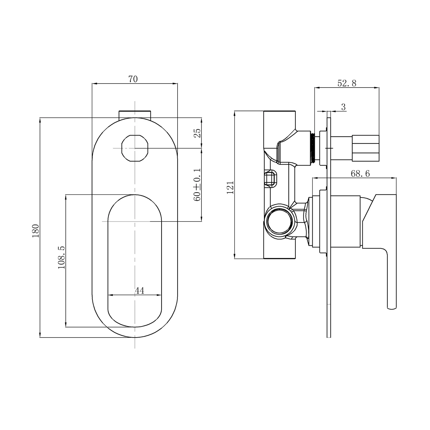 Oval Round Wall Mixer with Diverter - Image 4