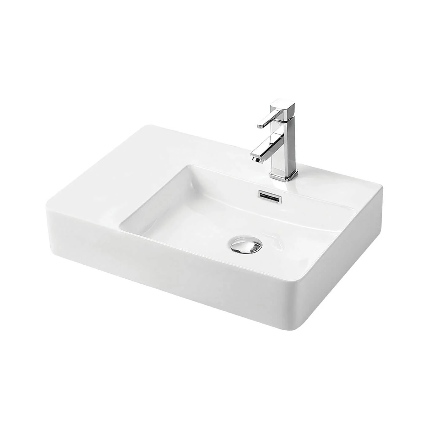 Petra Skew Wall Hung Ceramic Basin 600mm - Image 2