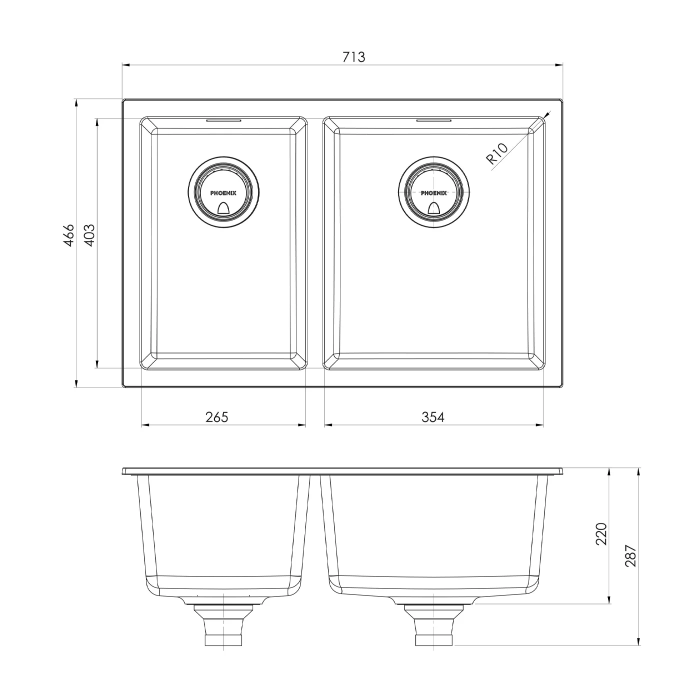 Phoenix 5000 1 & 3/4 Bowl Sink 713x466x220mm - Image 7