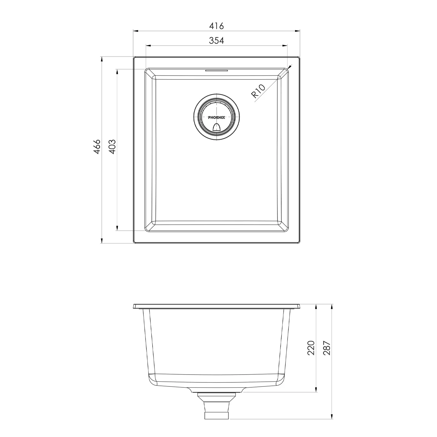 Phoenix 5000 Single Bowl Sink 416x466x220mm - Image 3