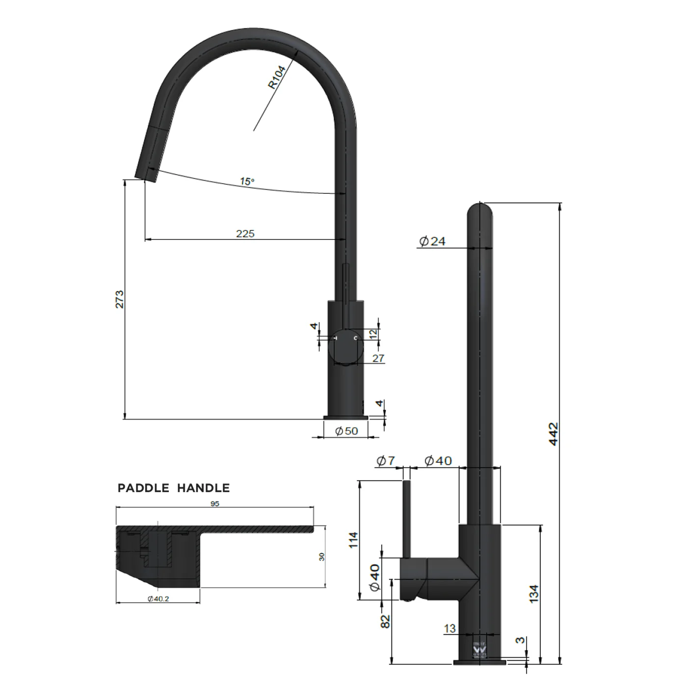 Piccola Pin Handle Pull Out Sink Mixer - Image 9