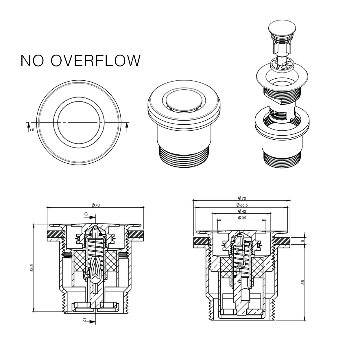 Pop Down Pull Out Bath Waste 40mm - Image 9