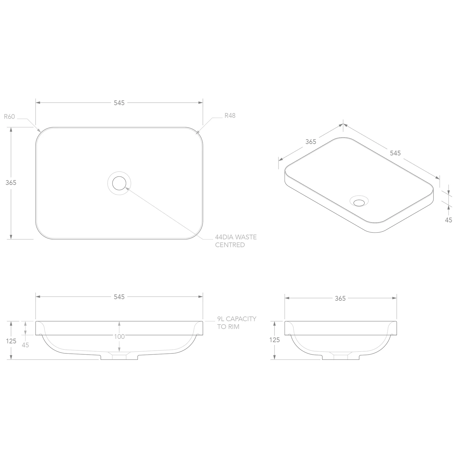 Pride Rectangular Inset Solid Surface Basin 545x365mm - Image 3