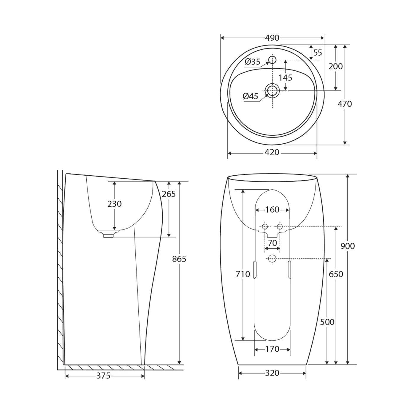 RAK Cloud Pedestal Ceramic Basin 900mm - Image 3