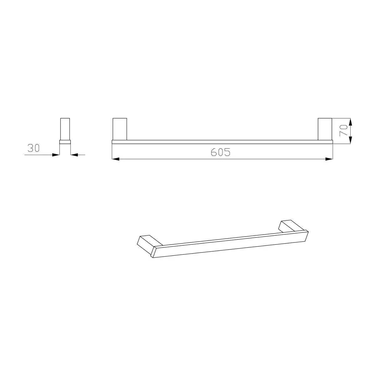 Reva Single Towel Rail 600mm/750mm - Image 4