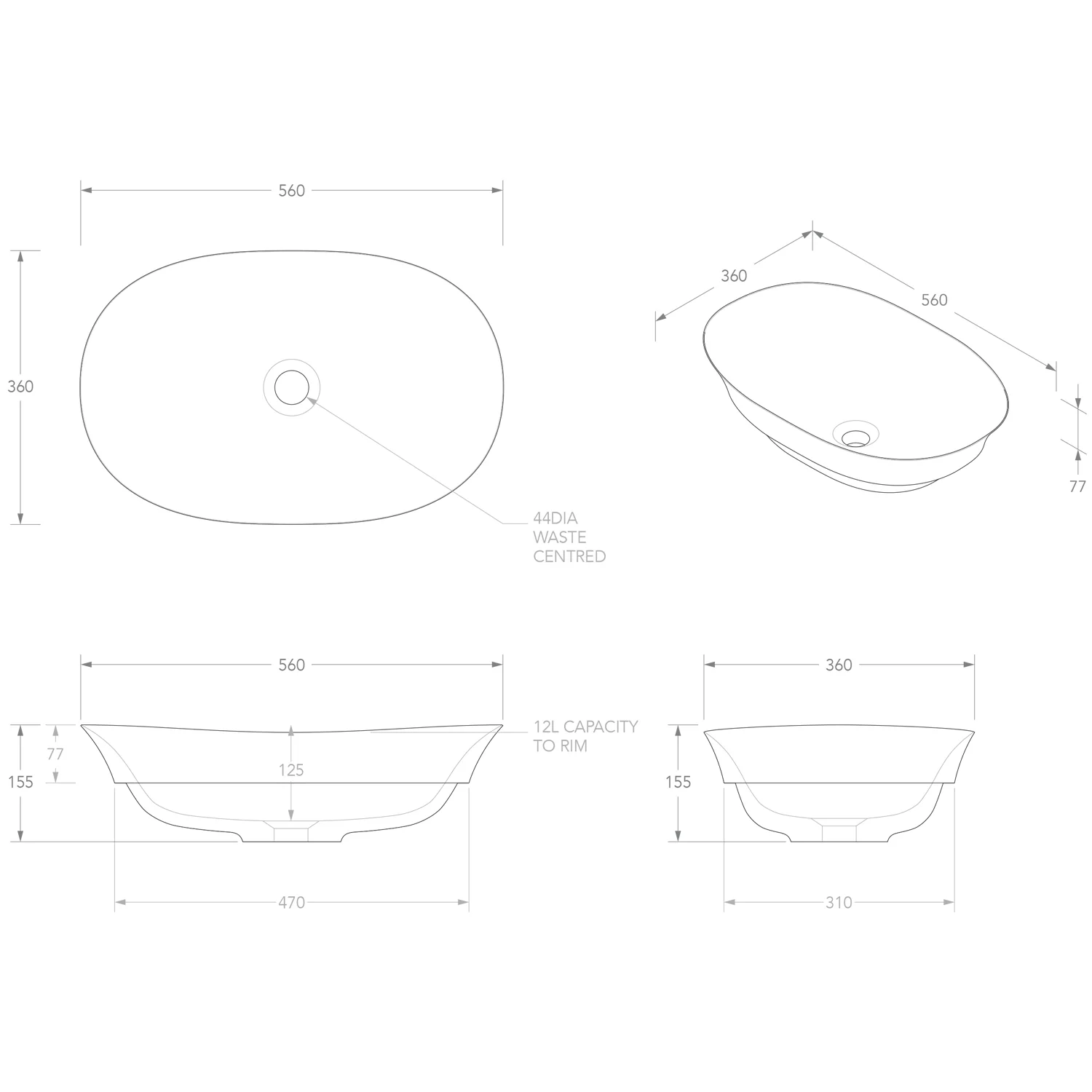Rise Inset Oval Cast Marble Basin 560x360mm - Image 5