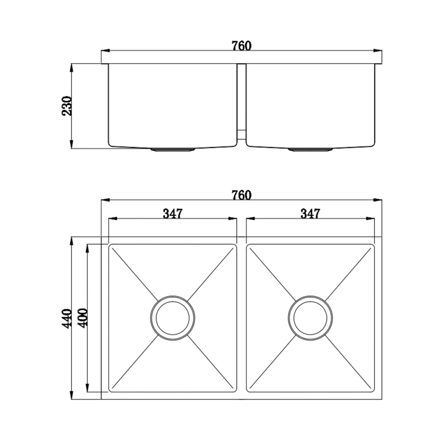Roma Double Stainless Steel Sink 760x440x230mm - Image 4