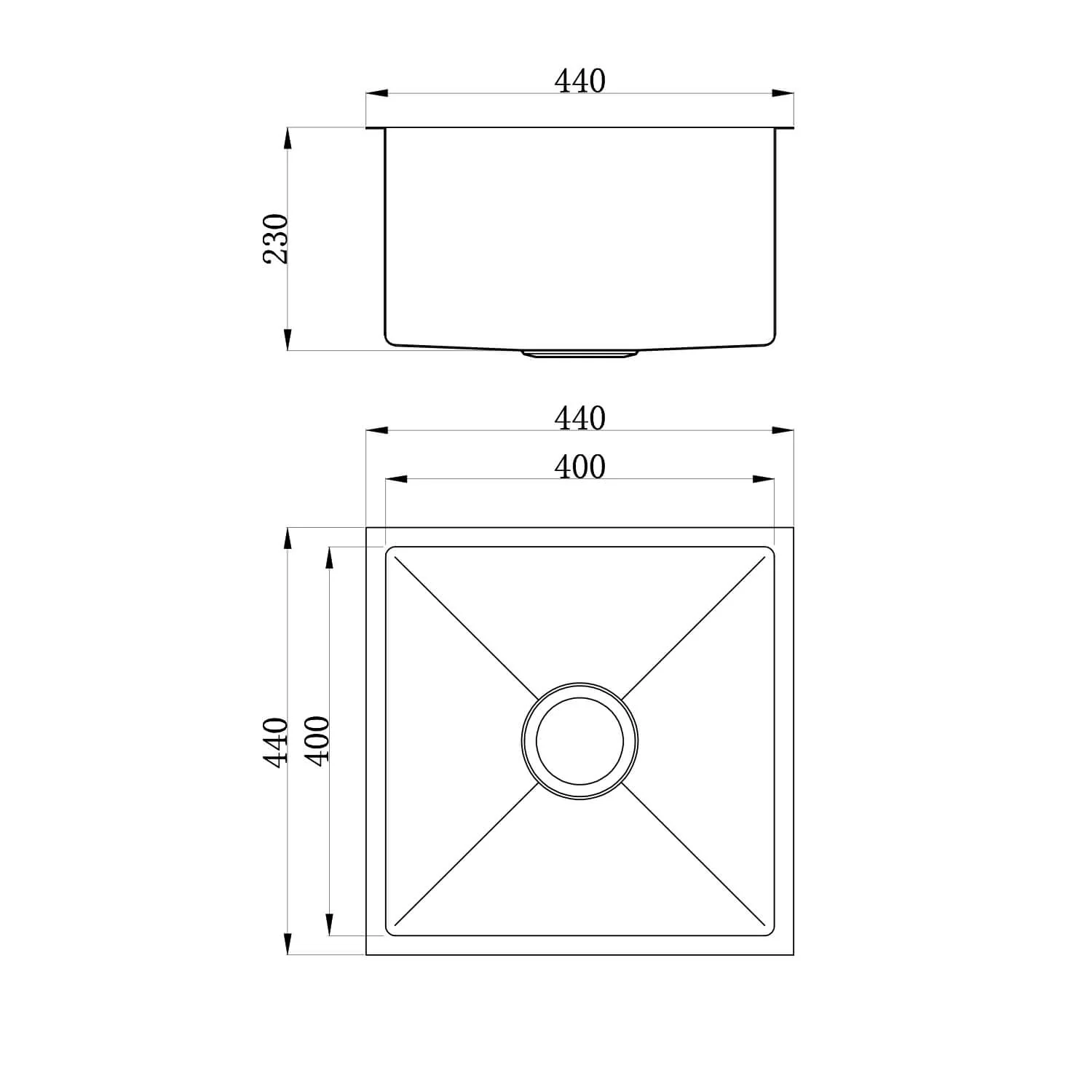 Roma Single Bowl Stainless Steel Sink 440x440x230mm - Image 4