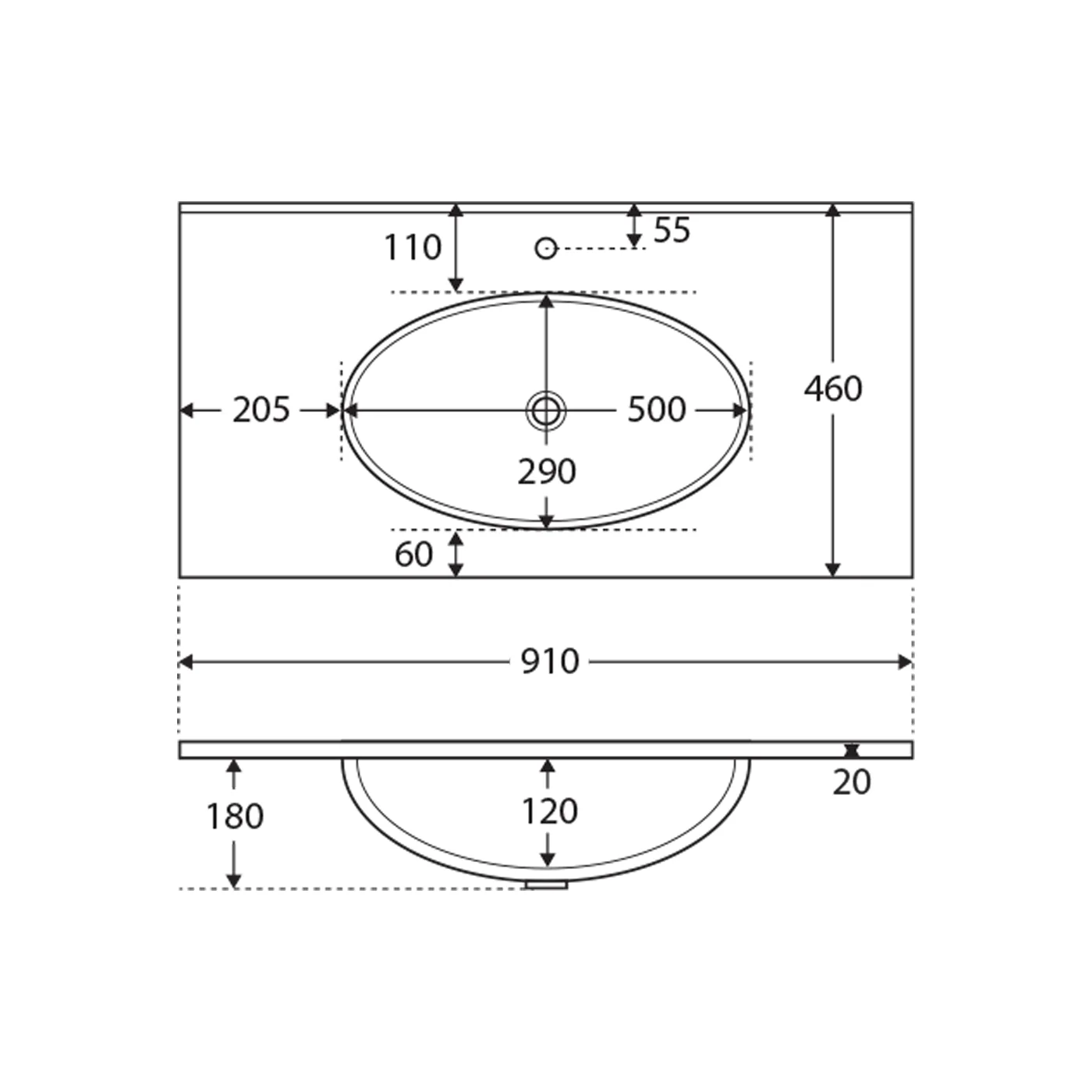 Rotondo Oval Ceramic Benchtop with Taphole - Image 7