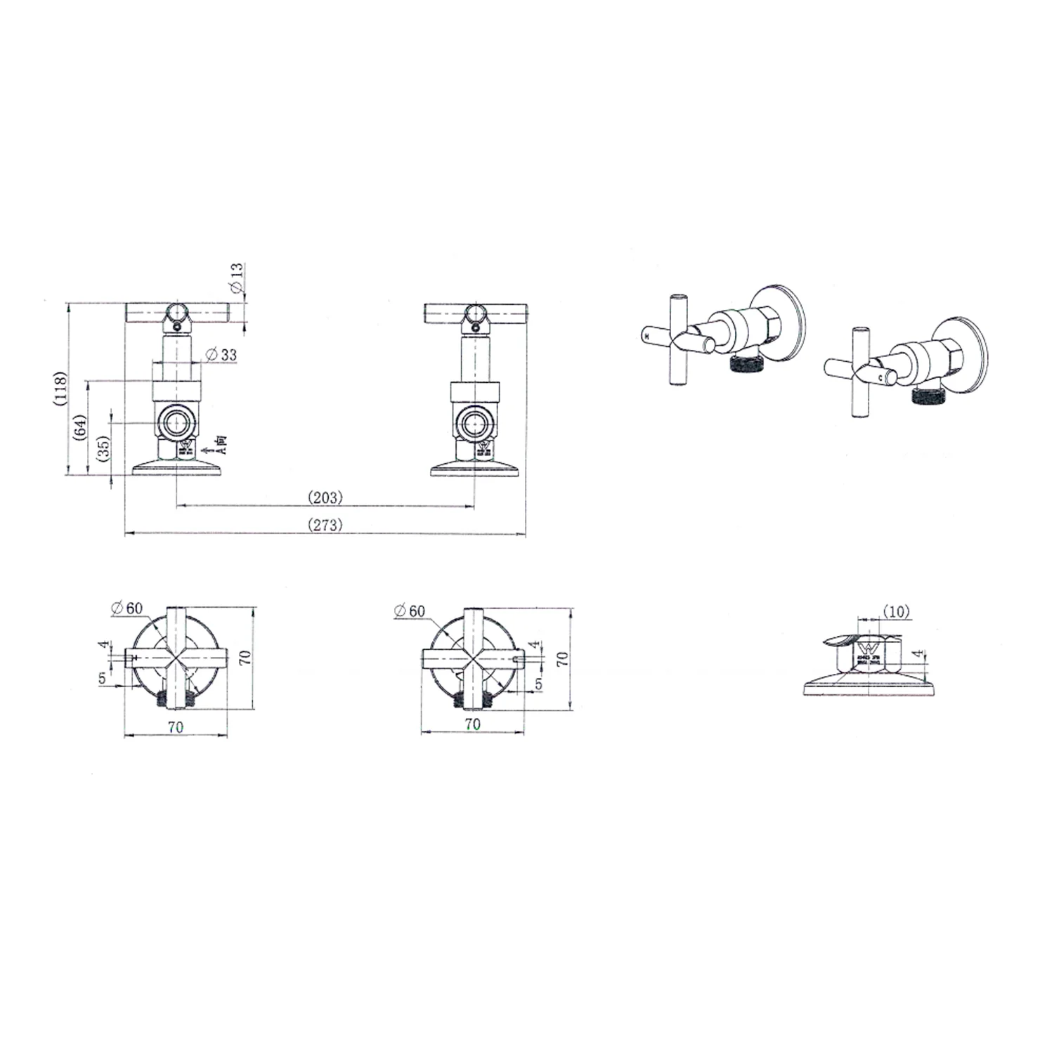 Ryker Cross Handle Washing Machine Stop Taps - Image 7