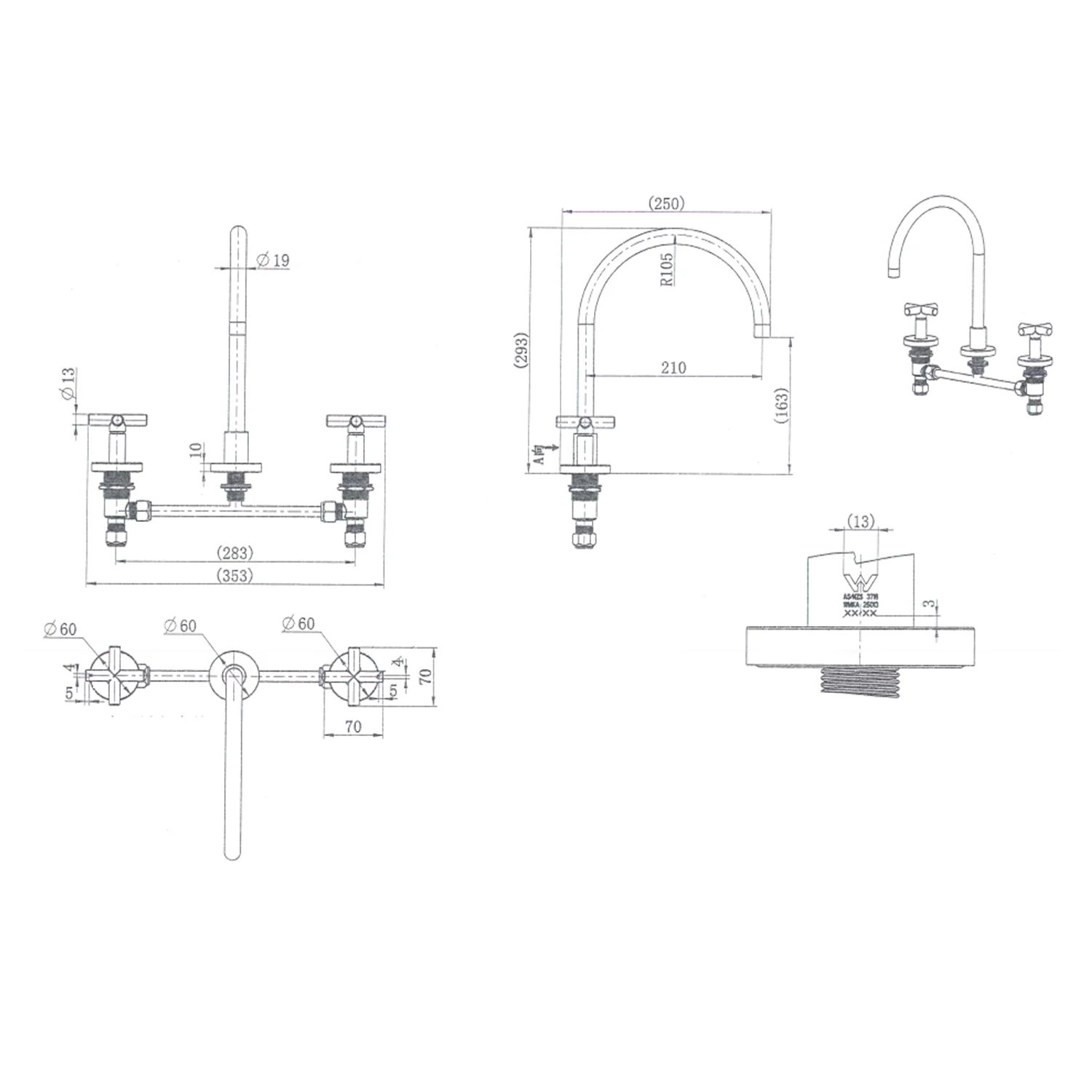 Ryker Cross Handle Sink Assembly Tap Set - Image 7