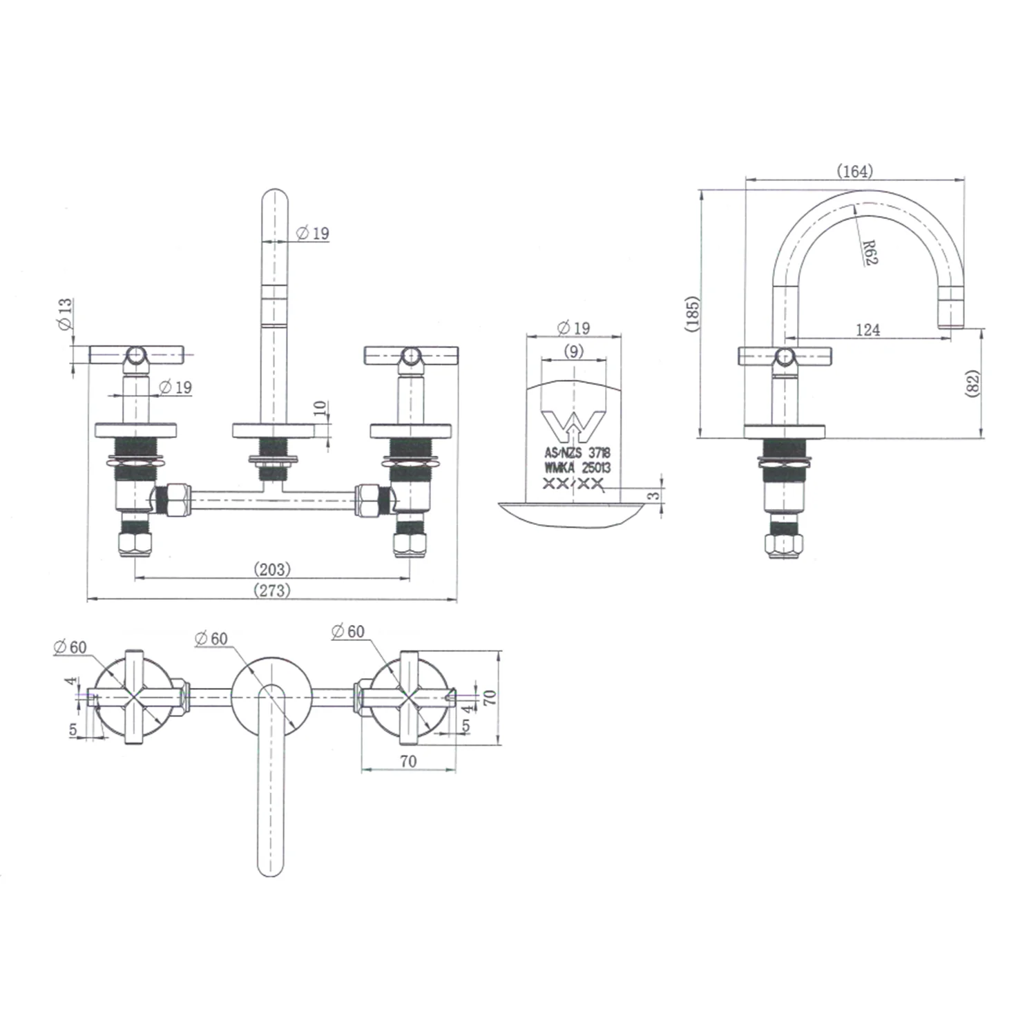 Ryker Cross Handle Hob Assembly Tap Set - Image 7