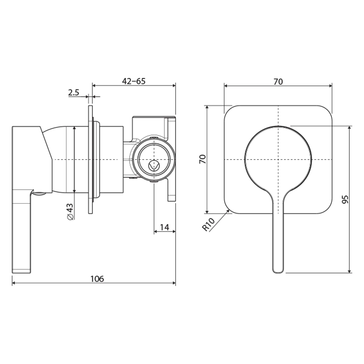 Sansa Slim Shower Wall Mixer Square Backplate - Image 6