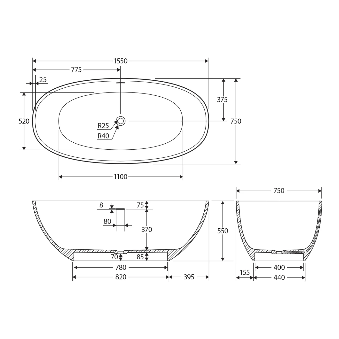 Sasso Freestanding Cast Stone Bathtub - Image 4