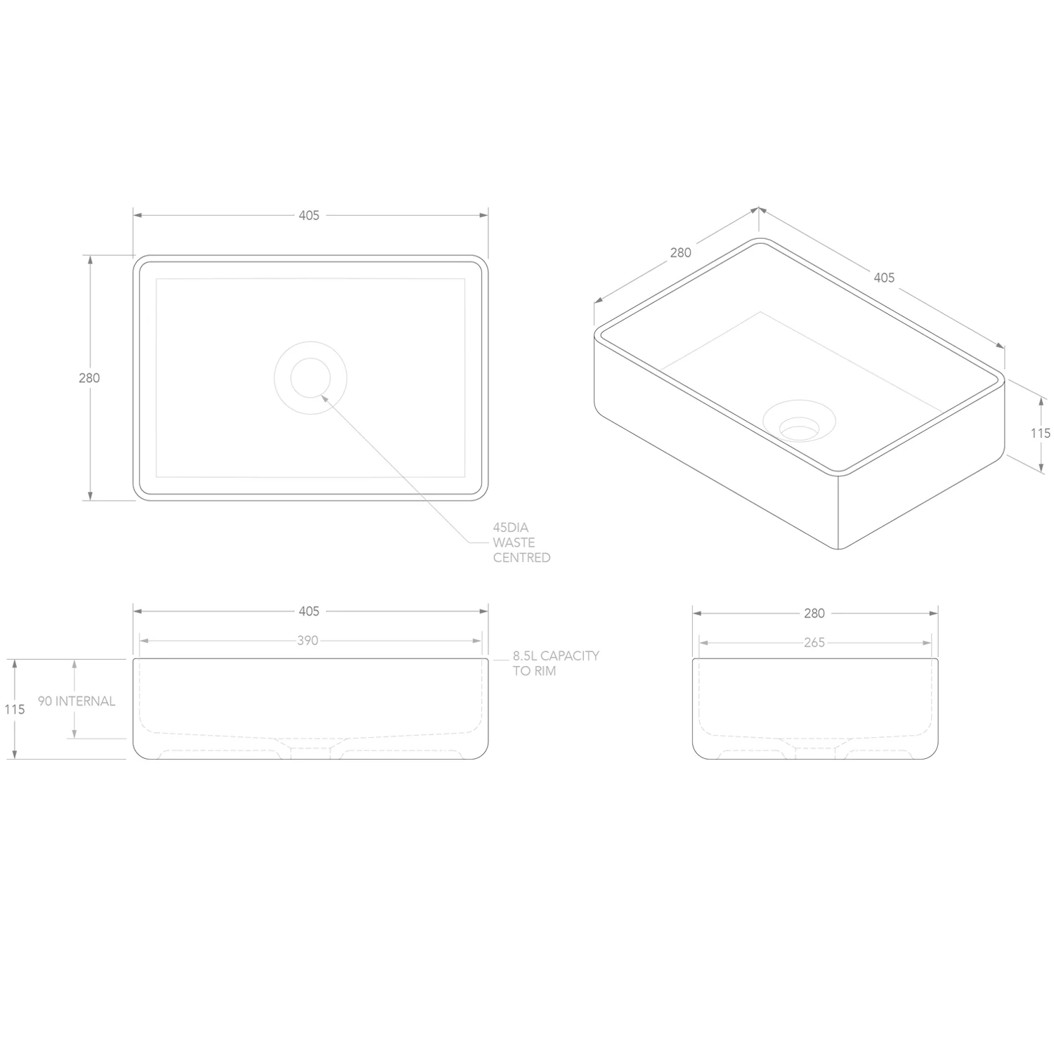 Selma Rectangular Ceramic Basin 400x280mm - Image 4