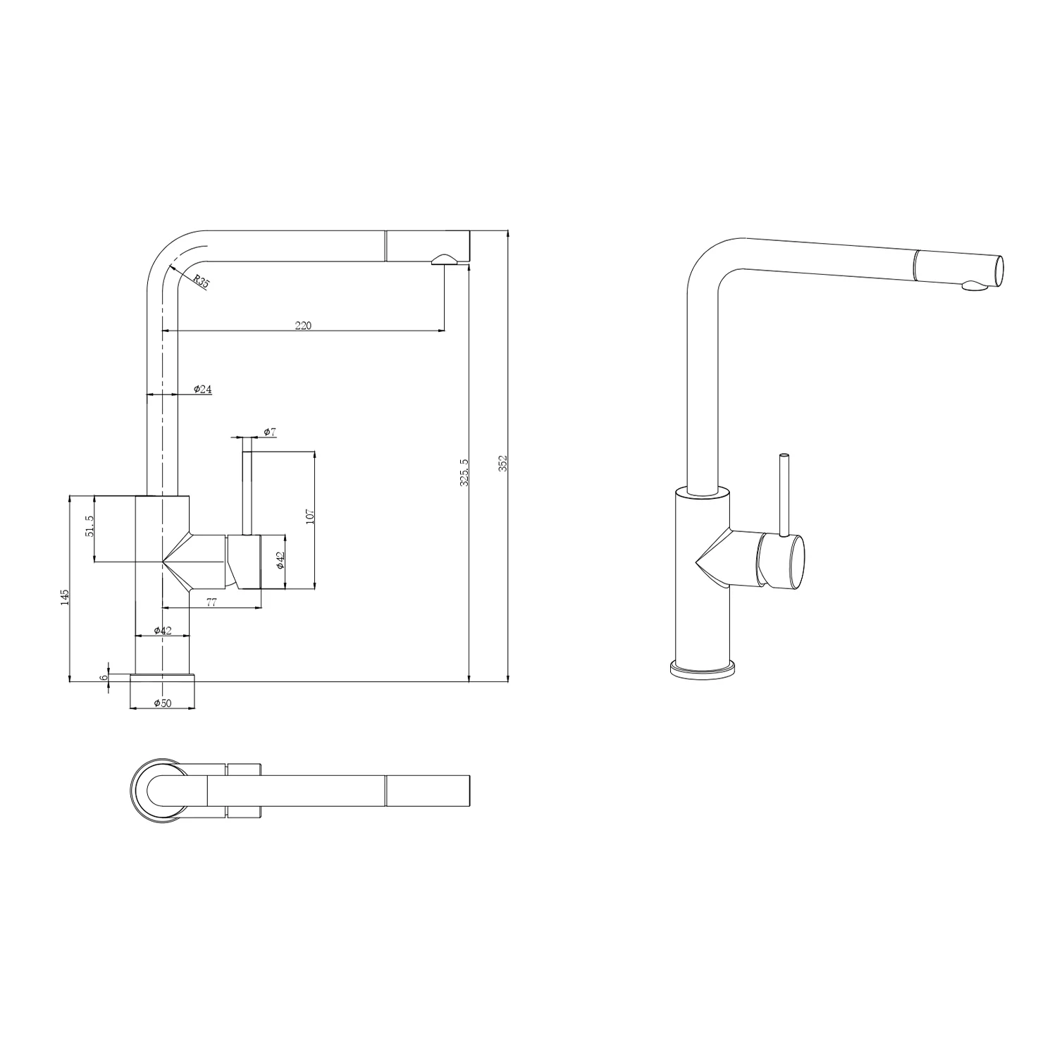 Slimline Square Neck Pull-Out Sink Mixer - Image 6