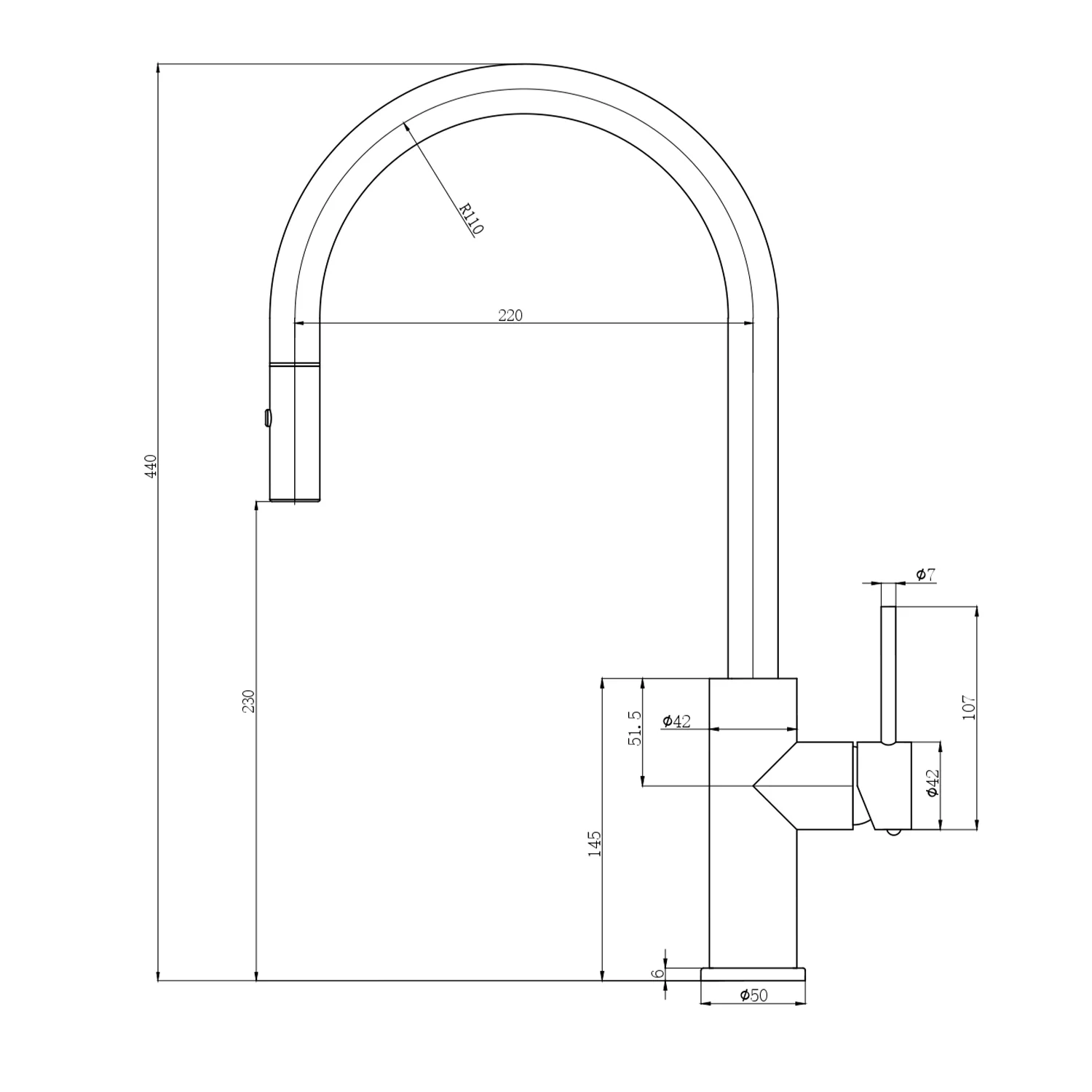 Slimline Stainless Steel Sink Mixer Gooseneck Pull-Out - Image 7