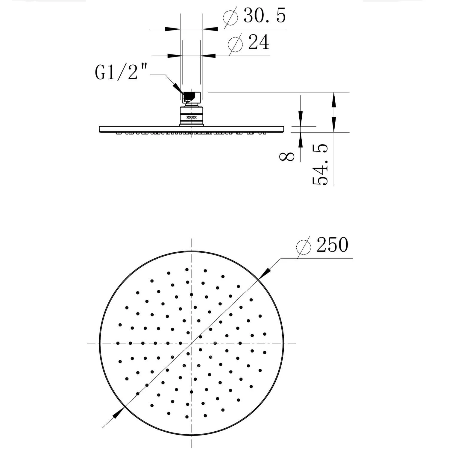 Star Brass Round Shower Head 250/300mm - Image 10
