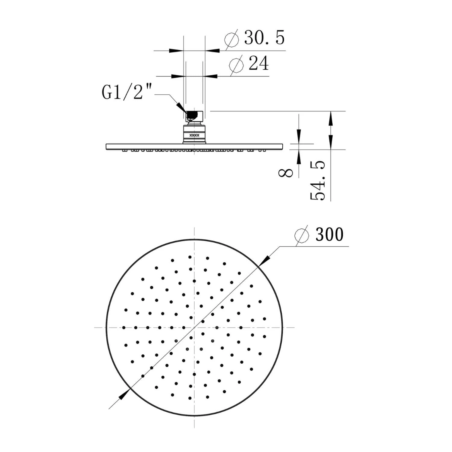 Star Brass Round Shower Head 250/300mm - Image 9