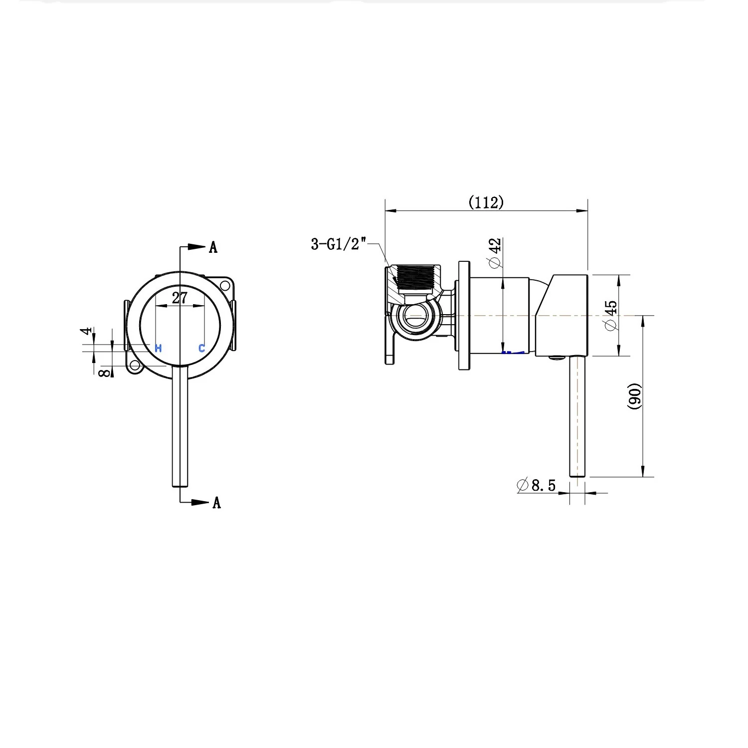 Star Pin Handle Wall Mixer 60mm Backplate - Image 9