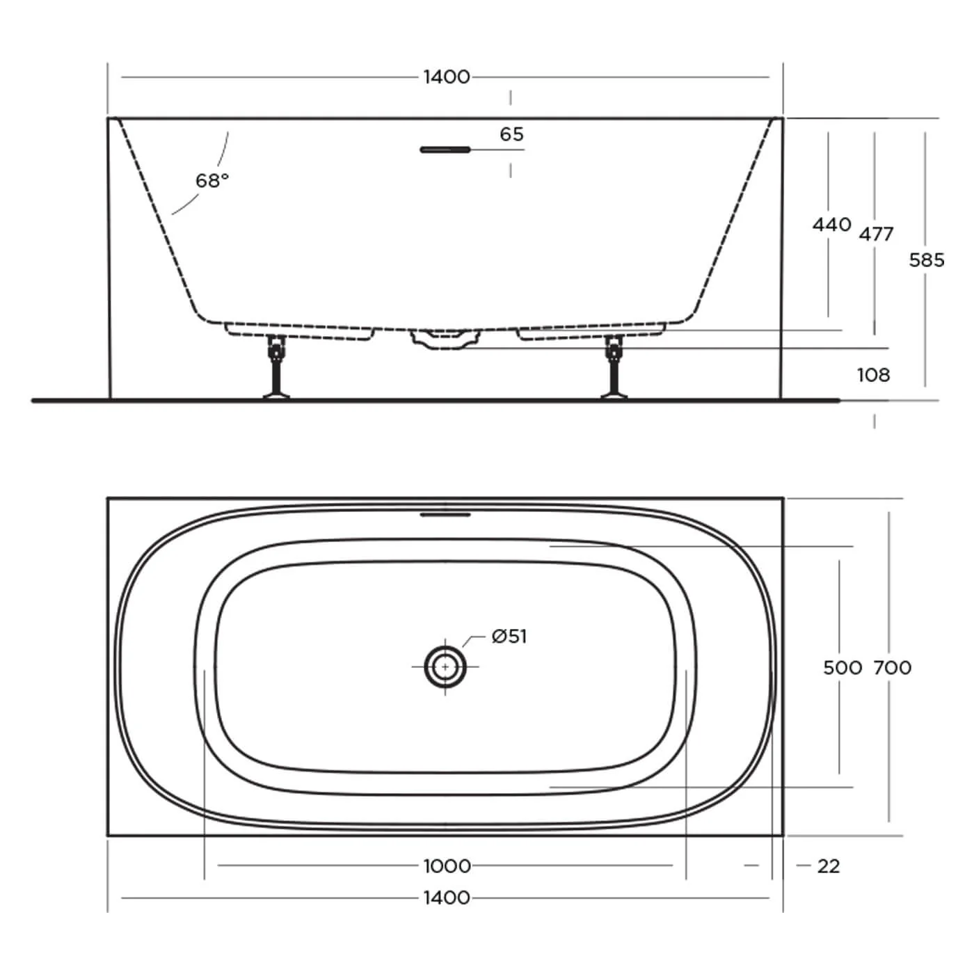 Studio Square Freestanding Overflow Bathtub - Image 3