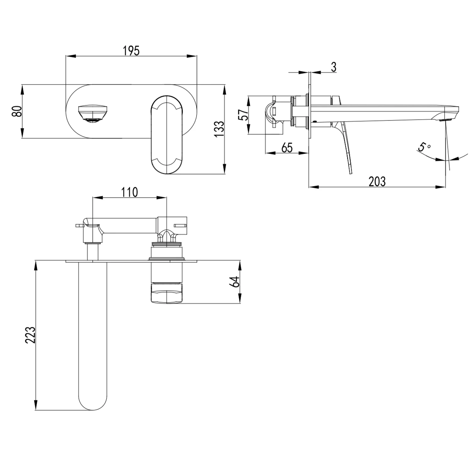 Sulu Brass Wall Mixer Set Single Backplate - Image 6