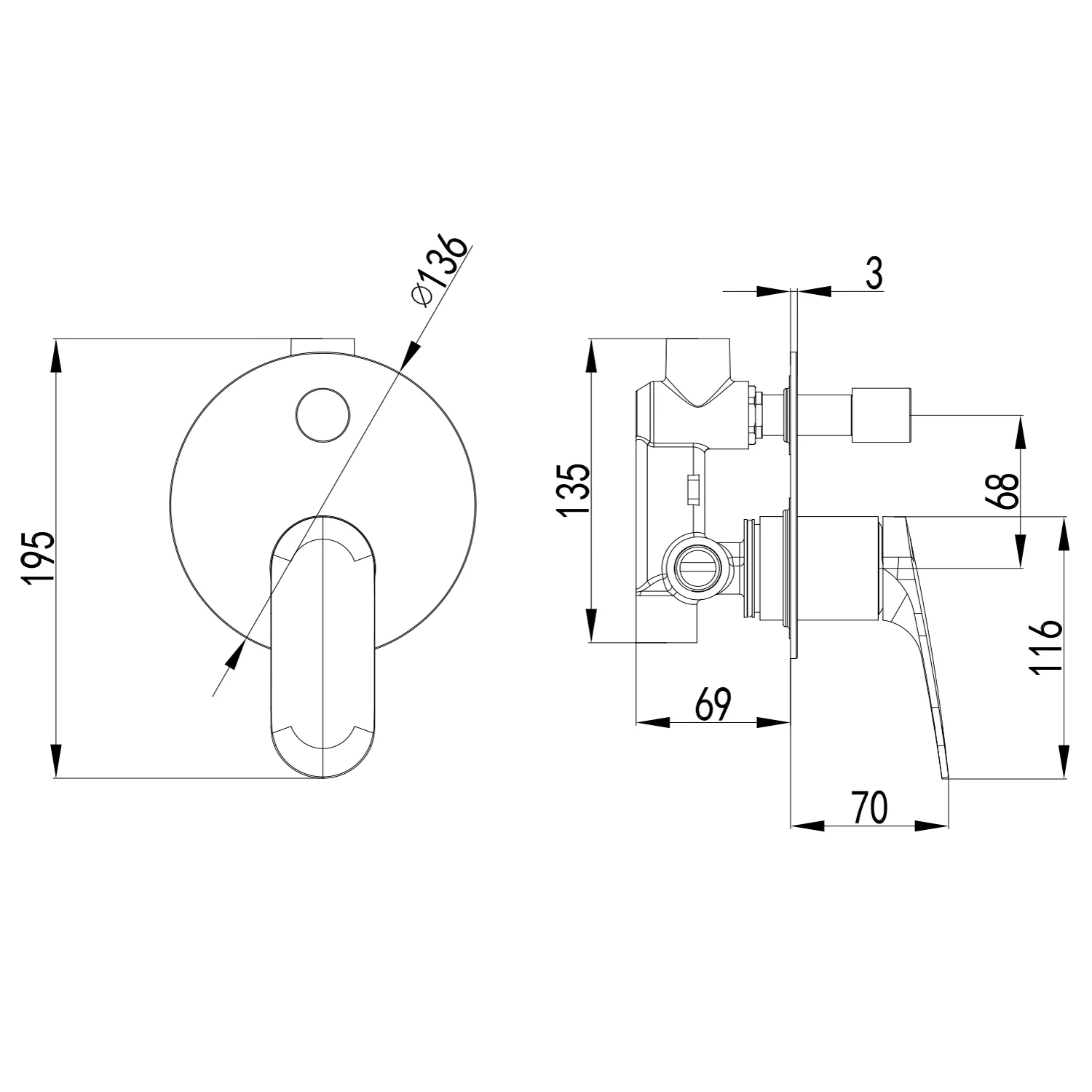 Sulu Diverter Wall Mixer Single Backplate - Image 6