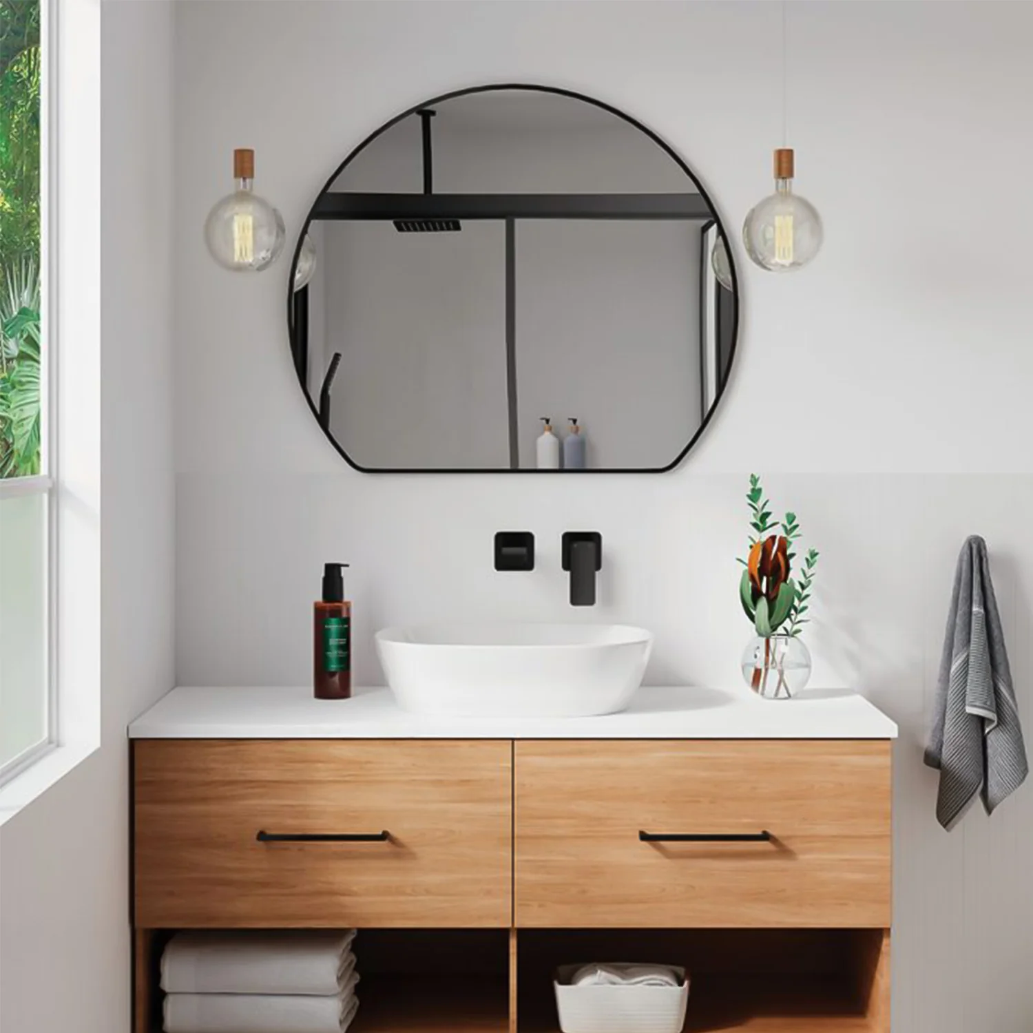 Sunrise Round Framed Glass Mirror 800x690mm - Image 4