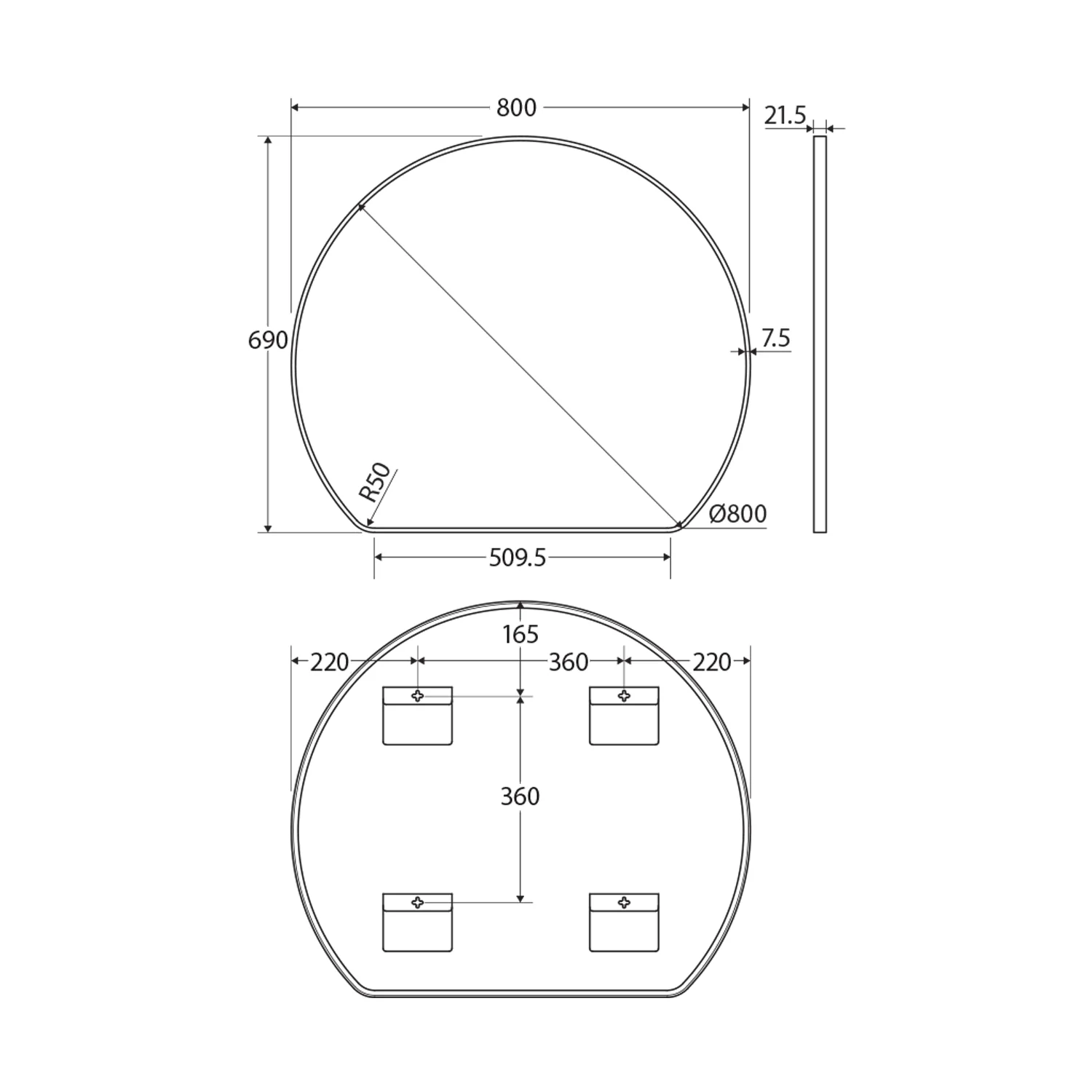 Sunrise Round Framed Glass Mirror 800x690mm - Image 5