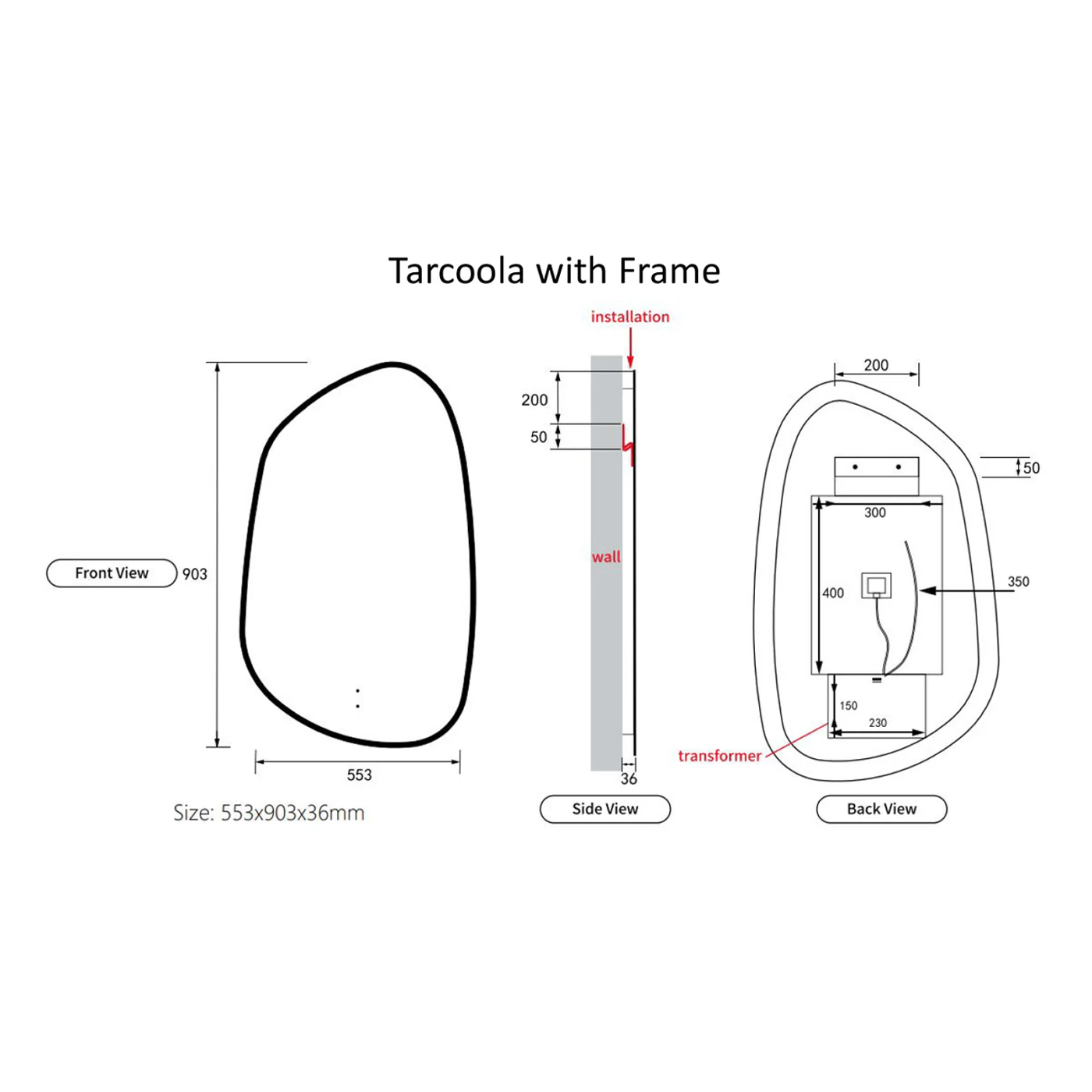 Tarcoola Asymmetrical LED Mirror 550x900mm - Image 8