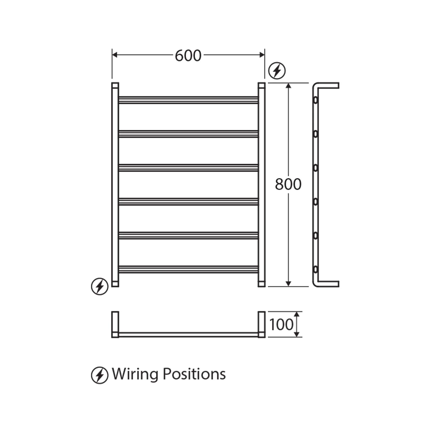 Tono 6 Bar Heated Towel Rack 600x800mm - Image 7
