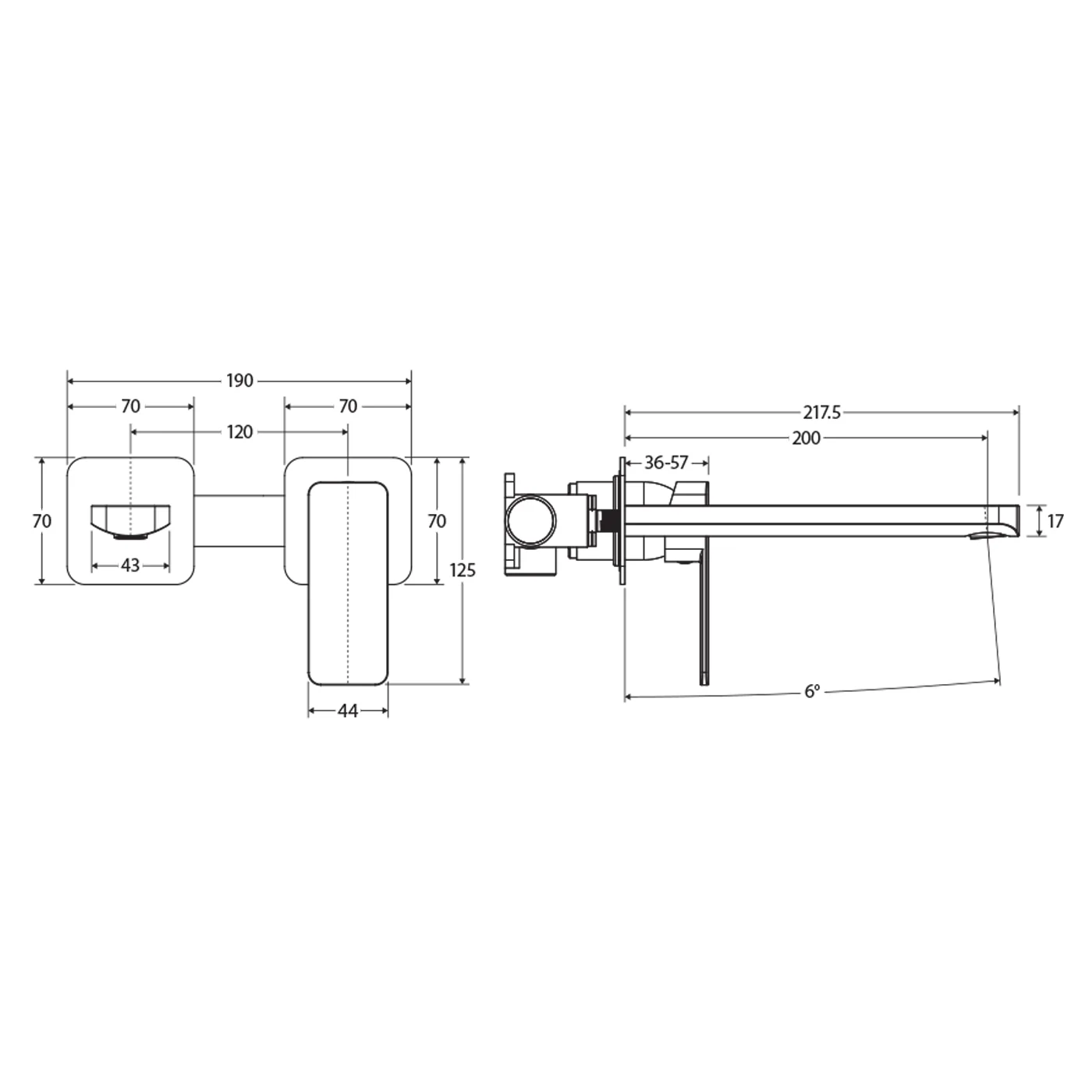 Tono Square Wall Mixer Spout Set - Image 6