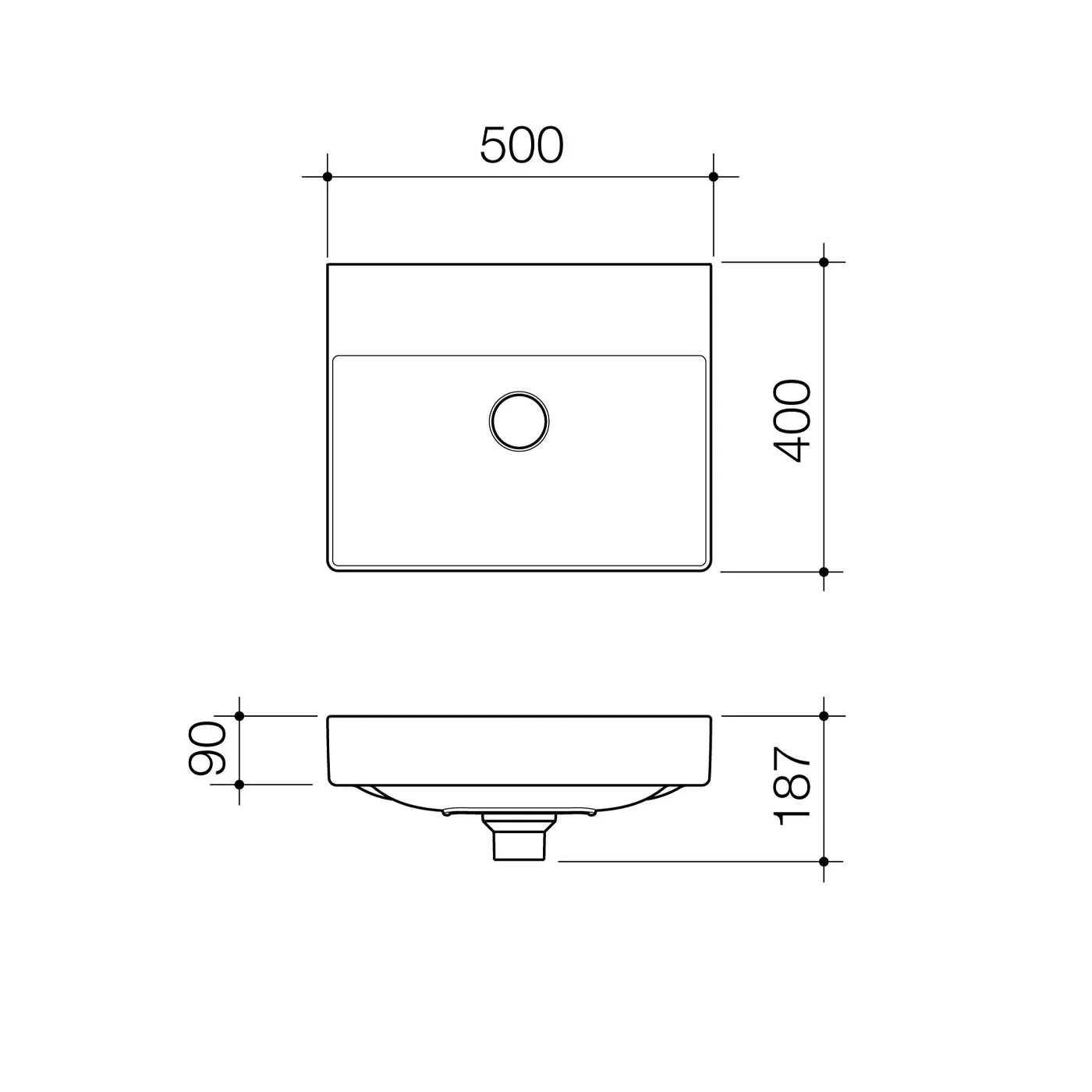 Urbane II Wall Hung Basin 500x400mm - Image 3